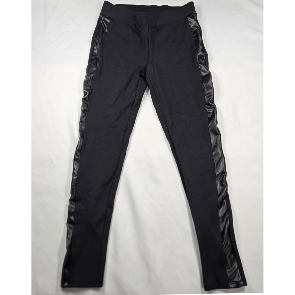 Vince Camuto Womens S Black Ponte Knit Leggings Faux Leather Side Panel 24x26